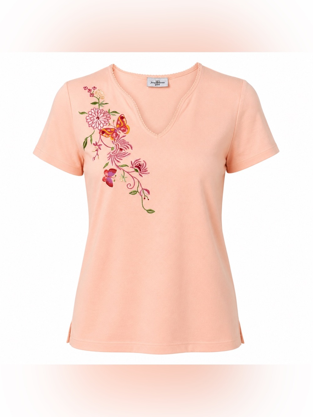 Embroidered V-Neck Peach Short Sleeve Tee